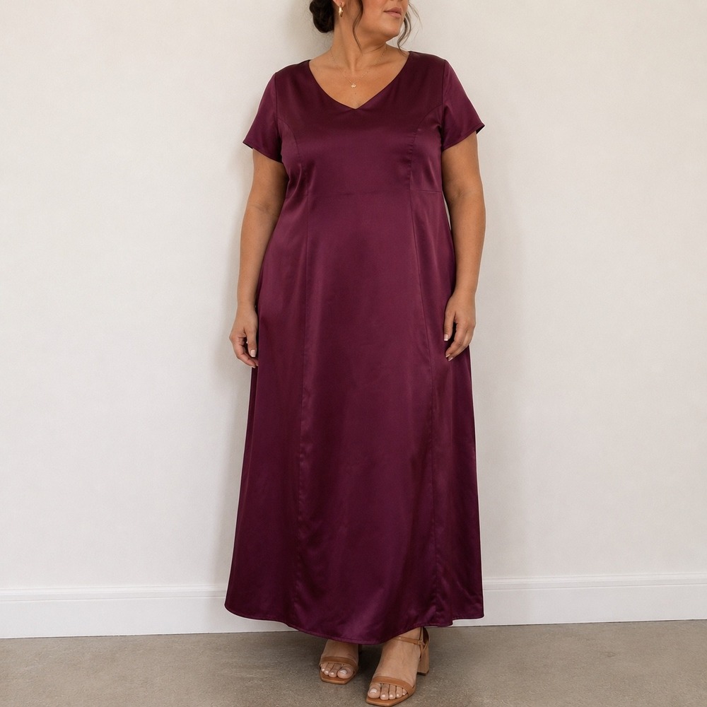 Michaelangelo Burgundy Satin Maxi‎ Dress Gown Size 26 Formal Regencycore